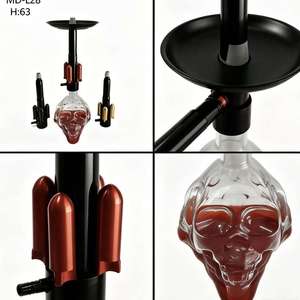 Set de Cachimba de Cristal con Diseño de Calavera, Kit de Pipa de Agua de Metal Negro con Cazoleta y Tubos para Exhibición en Bares y Lounges - Product Image 5