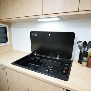 Évier et plaque de cuisson combinés JDA en acier inoxydable 304 avec revêtement nanotechnologique noir <span class=keywords><strong>pour</strong></span> caravanes, <span class=keywords><strong>camping</strong></span>-cars, yachts et autocaravanes - Product Image 1