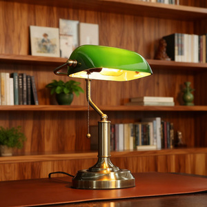 European Style Desk <b>Lamp</b> Green Shade Brass Body Led Light Source <b>Office</b> Study Room Decorative Table <b>Lamp</b> - Product Image 3