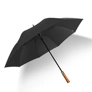 British style men's business wooden handle engraved golf umbrella reinforcement long handle straight umbrella