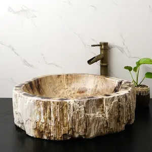 Natural Antique Stone Irregular Shape Fossil Wood Wash Basin Petrified Wood Wash Sink