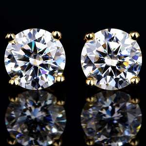 Boucles d'oreilles clous en moissanite blanche ronde taille brillant, plaquées or 5 mm, certificat GRA, bijoux fins, cadeaux pour femmes - Product Image 2