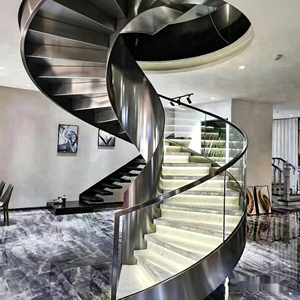 <span class=keywords><strong>Escalier</strong></span> hélicoïdal intérieur haut de gamme avec garde-corps en verre et main courante en bois massif pour duplex résidentiel de luxe - Product Image 4