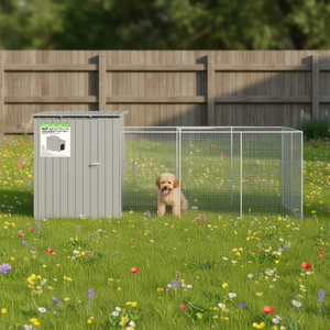 Light Gray Galvanized Steel Dog House With Run 65x259.4x71.3 In Outdoor Pet Housing <b>Large</b> Breed - Product Image 2