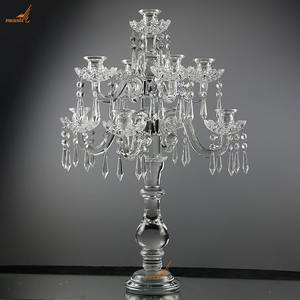 SH-044B gros bougeoirs <span class=keywords><strong>en</strong></span> cristal à 9 bras grand pas cher <span class=keywords><strong>en</strong></span> verre de mariage de candélabres avec cristaux suspendus - Product Image 1