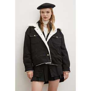 Blouson en daim noir avec doublure en peluche coupe-vent pour femme - Product Image 6