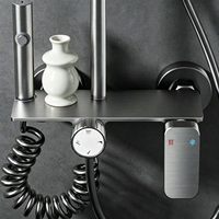 Ensemble de robinets de douche multifonctionnels à affichage numérique, pressurisés, avec jet doux, en aluminium brossé, design à touches, pour usage domestique