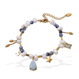 Collar de circonita y perlas estilo francés, forma de lágrima, gargantilla para fiesta, engaste con bisel en tono dorado - Product Image 5