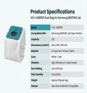 Bolsas de Repuesto para Aspiradora <span class=keywords><strong>SAMSUNG</strong></span> BESPOKE <span class=keywords><strong>Jet</strong></span> Manual, Personalizadas OEM/ODM VCA-ADB953, Gran Capacidad de 2.5L - Product Image 3