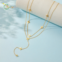 Collier en Y en acier inoxydable 316L pour femme, collier superposé avec pendentif fleur doré, hypoallergénique et étanche