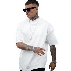 T-shirts en coton biologique épais avec logo imprimé sur le col, t-shirts vierges personnalisés de haute qualité, t-shirt surdimensionné pour homme - Product Image 1
