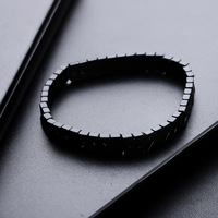 Einzigartiges Vintage Schwarzes Magnetisches Geometrisches Hämatit-Stein Perlenarmband mit Elastik für Herren