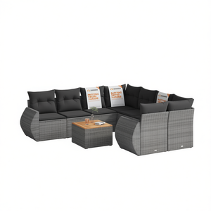 Set Divano da Giardino in Rattan Grigio PE, Arredamento Modulare da Esterno dal Design Contemporaneo con Cuscini in Schiuma ad Alta Densità - Product Image 1