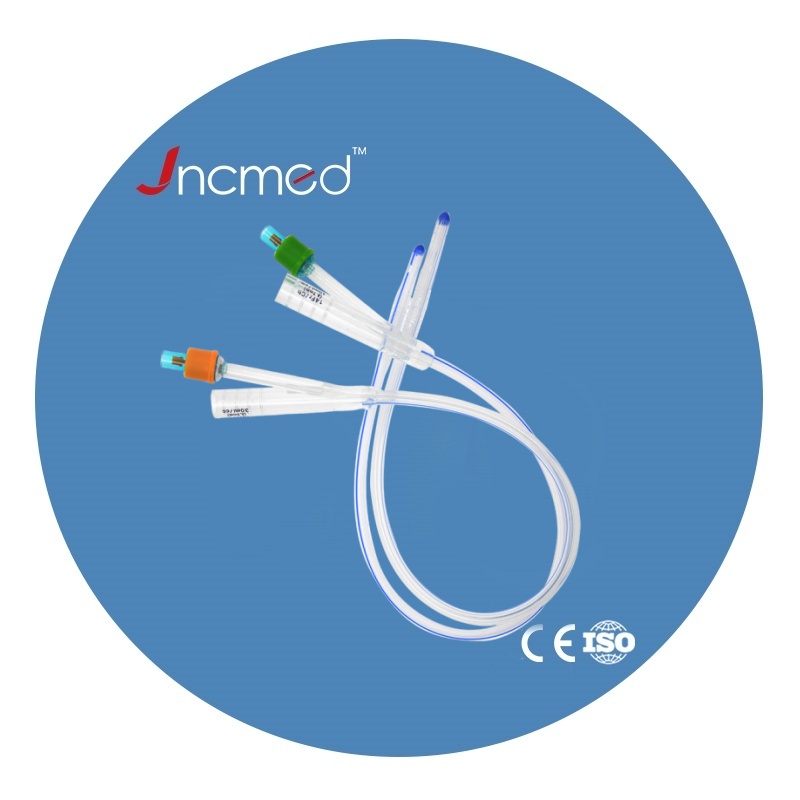 JCMED 2 방향 폴리 카테터 100% 실리콘 라텍스 폴리 카테터 실리콘 코팅 요도 카테터