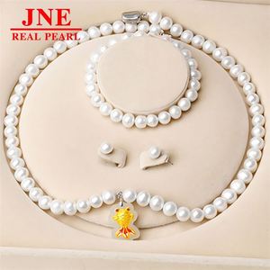 Natural Pearl Necklace Round Beads Hetian Jade Yellow Goldfish Pearl Necklace Mother's Gift for <strong>Elders</strong> Mother's Day - Product Image 1