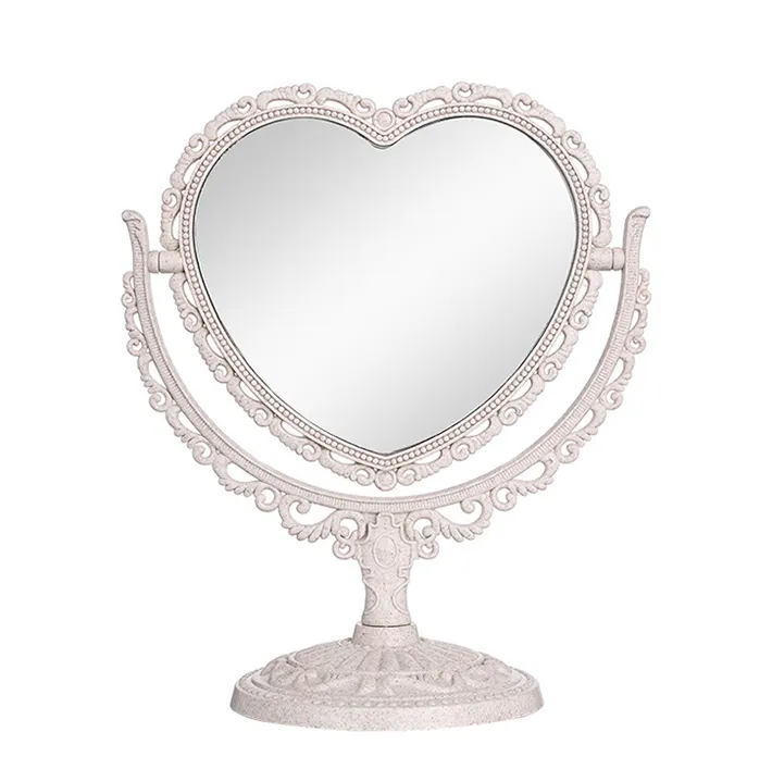 Meja Masuk Kecantikan Kustom dari Pabrik Cermin Kosmetik Putih Hati Cermin Rias Yang Dapat Diputar untuk Rumah Ruang Tamu