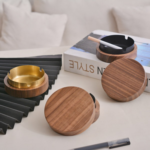 Creative <b>Ashtray</b> With Lid Black Walnut Wood Detachable Portable <b>For</b> <b>Car</b> And Office Use - Product Image 2