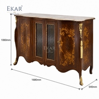 Buffet en verre avec marqueterie Fleur Dorée |   Buffet de luxe de style rococo français avec dessus en marbre - EKAR