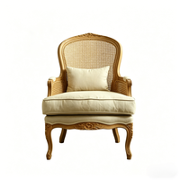 Fauteuil d'appoint de luxe pour salon, style campagne française, confort premium, dossier capitonné, housse en coton écologique et durable, structure solide