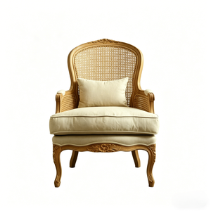French Modern Accent Chair 2 Back Options Hand-Carved Solid <b>Oak</b> <b>Frame</b> 100% Blue Check Linen Upholstered Armchair Living Room - Product Image 6
