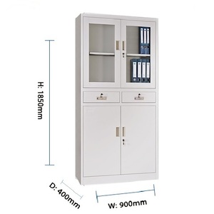Armoire de rangement de bureau moderne à 2 tiroirs en métal, vitrine en acier et verre, finition thermolaquée pour hôtels, appartements, chambres - Product Image 4
