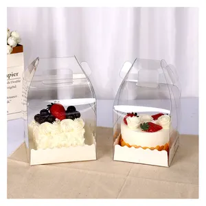 Atacado personalizado 3 4 5 6 polegadas alto plástico claro caixa do bolo transparente caixas do bolo padaria embalagens com alça