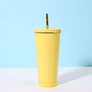 500ML 750ml <span class=keywords><strong>Rainbow</strong></span> finitura doppia parete in acciaio inox Glitter Tumbler con coperchio bordo oro e paglia - Product Image 5