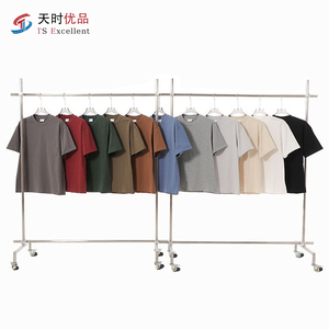 Camiseta de Algodón de Doble Hilo de Alta Calidad, 300G, Color Sólido, Hombros Caídos, para Hombre, Ropa de Verano - Product Image 1