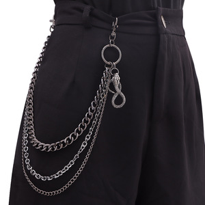 Cadena de Pantalones de Tres Capas con Colgante de Serpiente, Cadena de Cintura de Plata Tibetana, Accesorio de Estilo Punk Casual - Product Image 6