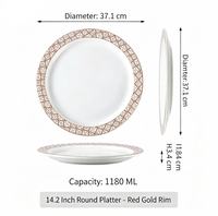 Plat de service en porcelaine blanche de luxe moderne avec bordure rouge dorée, écologique et compatible lave-vaisselle, pour mariage, banquet, table à manger à domicile