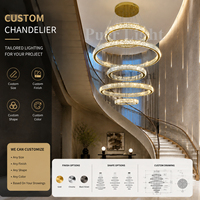 Lustre en cristal multi-cercles sur mesure, grand modèle, pour hôtel, villa, escalier, suspension verticale ronde pour plafond.