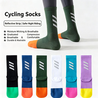 Chaussettes de cyclisme et de course respirantes, anti-transpiration, réfléchissantes, en polyester/nylon sans couture, pour usage cycliste antidérapant
