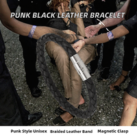 Bracelet unisexe en cuir tressé PU noir et marron, avec breloque ancre, boucle magnétique en cuivre, thème fierté arc-en-ciel, style punk, pour soirée