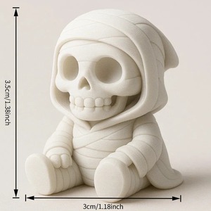 Set di 4 Statuette Minimaliste Art Déco Stampate in 3D Bianche: Mummia, Zucca, Fantasma, Grim Reaper - Decorazioni da Scrivania per Halloween e Anniversari - Product Image 5