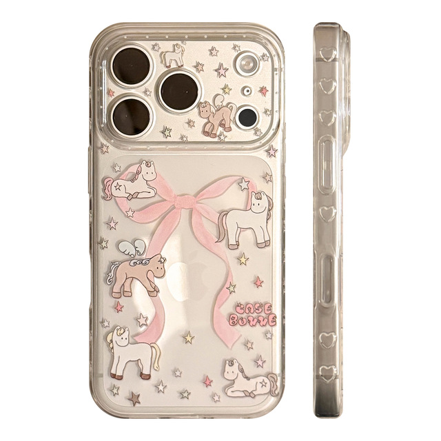 Transparent pink pony Soft Phone Case For  iPhone 17  iPhone 16 Pro Max zodiac sign of the year 13, cartoon design 15 Cartoon