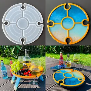 Crystal Epoxy Outdoor Portable Folding Table Red Wine Glass Wine Table Beach Dinner Plate Mirror Silicone Mold