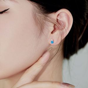 Dylam Non Tarnish Fade Free Hypoallergenic Women Fine Jewelry 5A Cubic Zirconia S925 Silver Blue Synthetic <b>Opal</b> Stud <b>Earrings</b> - Product Image 4