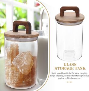 Hot Sale Transparent Kitchen Food Storage Container Clear Borosilicate Glass Storage <b>Spice</b> <b>Jar</b> Set with Wood Handle Lid - Product Image 5