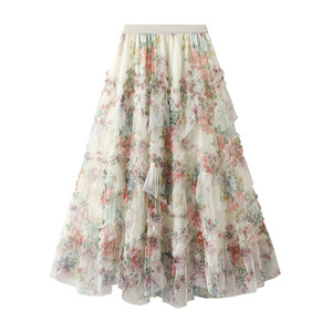 <span class=keywords><strong>Jupe</strong></span> longue florale taille haute élégante en <span class=keywords><strong>tulle</strong></span> irrégulier à imprimé floral pour <span class=keywords><strong>femme</strong></span>, style français, collection printemps - Product Image 1