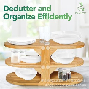 Wooden Multi Layer Storage Rack 3 Tier Kitchen Organizer For Tableware And Snacks <b>Desktop</b> <b>Shelf</b> With Adjustable Design - Product Image 4