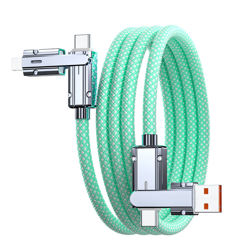 4-in-1 Mech USB Cable Magnetic Type-C for iPhone Computer Power Bank Earphones with TPE Jacket and Braid Shielding