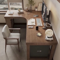 Bureau d'angle en bois massif avec bibliothèque intégrée, bureau en forme de 7 pour chambre à coucher, bureau d'angle, bureau d'ordinateur en forme de L