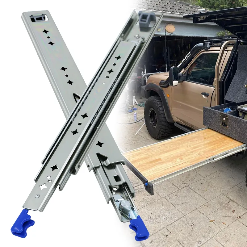 Hvpal 115kg Load Capacity 53mm Width 3Fold Channel Sliders Locking Sidemounted Telescopic Rails Heavy Duty Drawer Slide