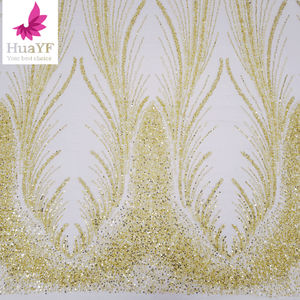 HY2038 Tela de Tul con Lentejuelas y Cuentas Bordadas en 3D con Diseño de Flores Doradas de Francia para Vestido de Novia Elegante - Product Image 6