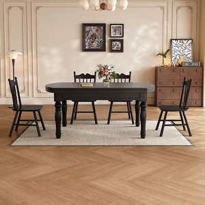 <span class=keywords><strong>Table</strong></span> à manger ronde extensible vintage en <span class=keywords><strong>bois</strong></span> massif finition noire avec <span class=keywords><strong>pieds</strong></span> tournés, <span class=keywords><strong>table</strong></span> <span class=keywords><strong>de</strong></span> cuisine pour 6 à 8 personnes, <span class=keywords><strong>table</strong></span> à manger <span class=keywords><strong>pas</strong></span> chère - Product Image 4