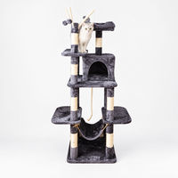 Arbre à chat étroit en sisal gris avec niche fermée, balançoire inférieure et perchoirs latéraux
