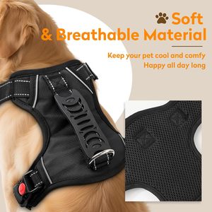 Pull Dog <b>Harness</b> 2 <b>Leash</b> Clips, Reflective Adjustable Soft Padded Vest With Handle, Breathable Oxford No Choke Pet - Product Image 2