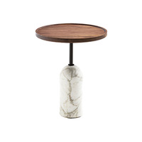 Table d'appoint moderne en bois poli, ronde, pour salon, avec base en marbre naturel, idéale pour villas et hôtels