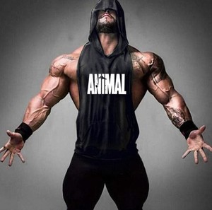<span class=keywords><strong>Canotta</strong></span> Nera da <span class=keywords><strong>Uomo</strong></span> Personalizzata in Cotone Traspirante con Cappuccio per Palestra e Fitness, Modello Stringer da Bodybuilding - Product Image 2