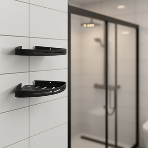 Étagère d'angle de douche en aluminium à 2 niveaux, murale, adhésive, pour rangement de salle de bain, design minimaliste noir - Product Image 2